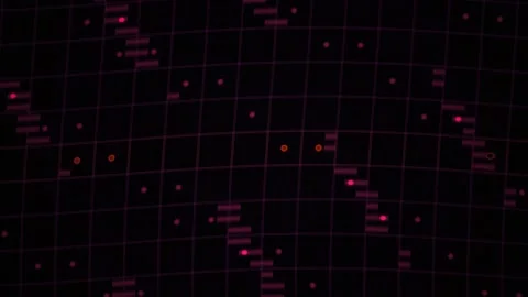 Abstract Digital Network Data Flow with Glowing Pink Particles on Dark Grid.. Stock Footage 341785792