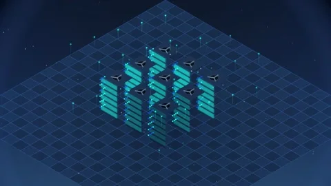 Abstract Digital Network Data Server Farm Futuristic Blue Grid Background Stock Footage 346661249