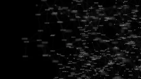 Abstract digital network displays points, financial values, floating data across Stock Footage 340569140