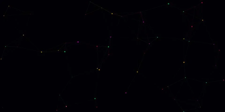 Abstract digital network dots and lines on black background Stock Illustration