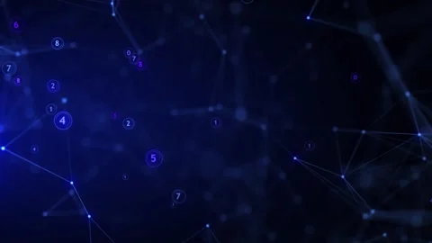 Abstract digital network featuring glowing blue and purple nodes connected . Stock Footage 313013292