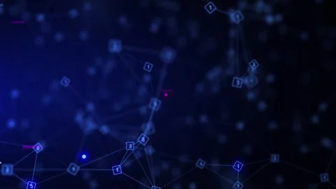 Abstract digital network featuring glowing blue and purple nodes connected. Stock Footage 313013298