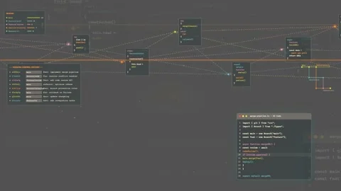 Abstract digital network of floating code blocks and data connections on dark Stock Footage 339957599