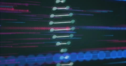 Abstract digital network flow being visualized, showing glowing pill-shaped Stock Footage 309092712