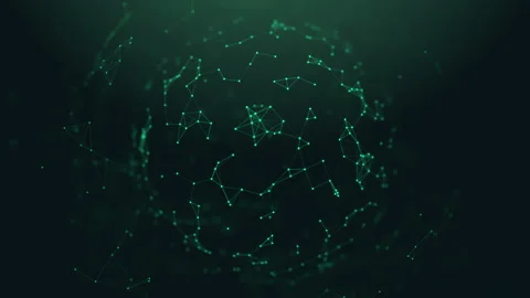 Abstract Digital Network with Geometric Connections and Dark Green Background Stock Footage 341780773