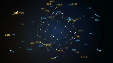 Abstract digital network globe with floating data points and financial charts Stock Footage 344775040