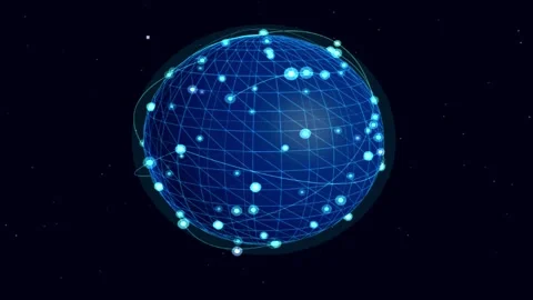 Abstract digital network globe rotating with glowing nodes in dark cosmic b.. Stock Footage 346271109