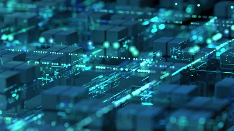 Abstract Digital Network with Glowing Blue Cubes Stock Footage 277976117