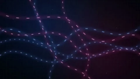 Abstract digital network of glowing blue and purple light lines flowing on dark Stock Footage 346208497