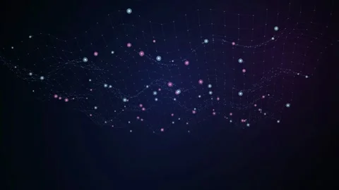 Abstract digital network of glowing blue and purple dots connected by lines on Stock-Footage 346212921