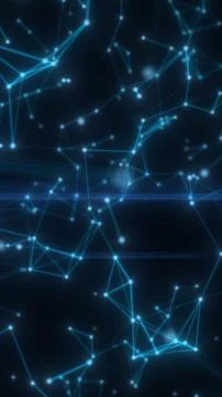 Abstract digital network with glowing blue points and connecting lines on a d Stock Photos