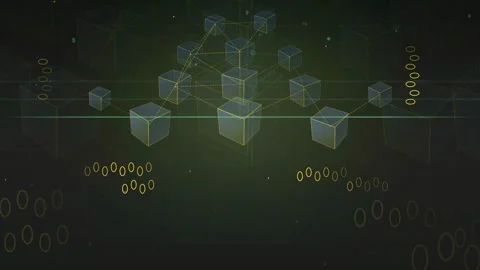 Abstract Digital Network of Glowing Cubes and Binary Code Representing Stock Footage 339316221