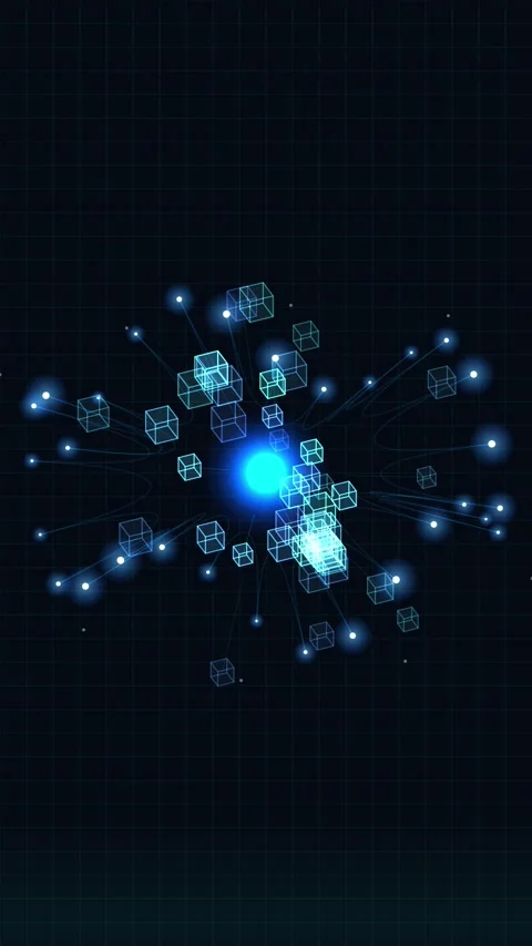 Abstract Digital Network with Glowing Cubes and Data Nodes Stock Footage 346194777