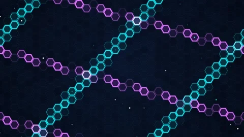 Abstract Digital Network with Glowing Cyan and Purple Hexagon Paths Stock Footage 344829811