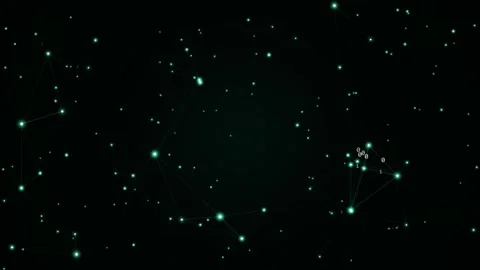 Abstract Digital Network with Glowing Green Nodes and Binary Code Vídeos de archivo 344353540