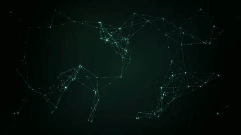 Abstract digital network of glowing green connecting lines and dots on a dark Stock Footage 346204440