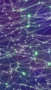 Abstract digital network with glowing green nodes and connecting white lines Illustrazione stock