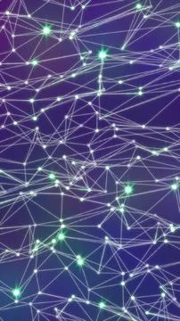 Abstract digital network with glowing green nodes and connecting white lines 库存插图