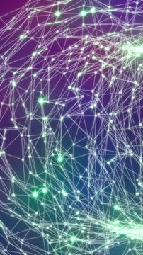 Abstract digital network with glowing green nodes and connecting white lines Stockfoto's
