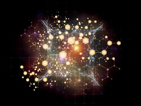 Abstract Digital Network with Glowing Hexagon Technology Background Stock Illustration