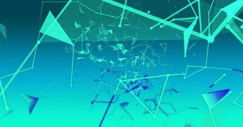 Abstract digital network with glowing lines and nodes connecting in dynamic Illustrazione stock