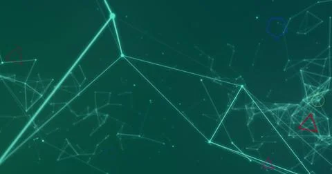 Abstract digital network with glowing lines and geometric shapes on green Stock Photos
