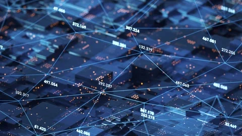 Abstract digital network with glowing nodes and connections over futuristic.. Stock Footage 332389890