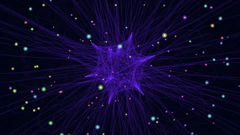 Abstract digital network of glowing particles and purple connections on dark Stock Footage 334139655