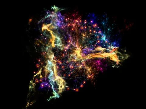 Abstract Digital Network With Glowing Particles on Black Background 스톡 일러스트