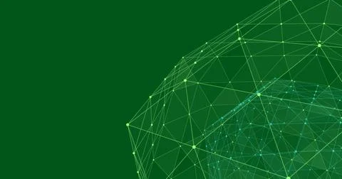 Abstract digital network with green geometric lines and nodes on dark background 스톡 일러스트