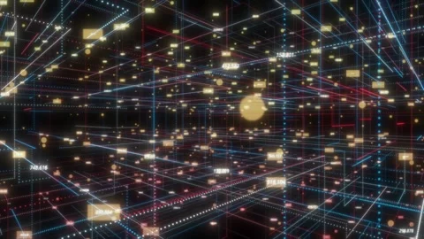 Abstract Digital Network Grid with Data Nodes - 4K Video Stock Footage 340044960