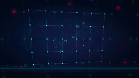Abstract Digital Network Grid with Glowing Blue Nodes and Data Points on Dark Stock Footage 339317457