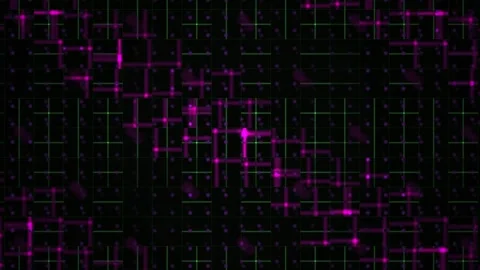 Abstract Digital Network Grid with Glowing Purple Data Nodes and Connections. Stock Footage 341782546