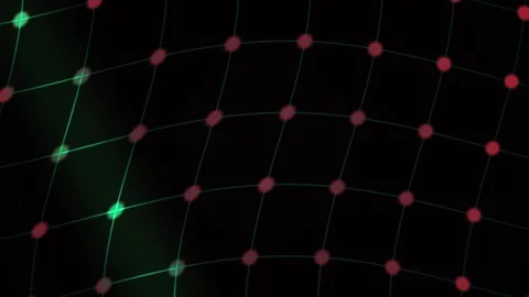 Abstract Digital Network Grid with Glowing Nodes and Data Flow Connections. Stock Footage 341785797