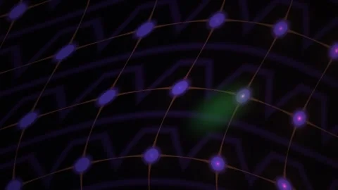Abstract Digital Network Grid with Glowing Nodes and Pulsing Data Connections Stock Footage 341785823