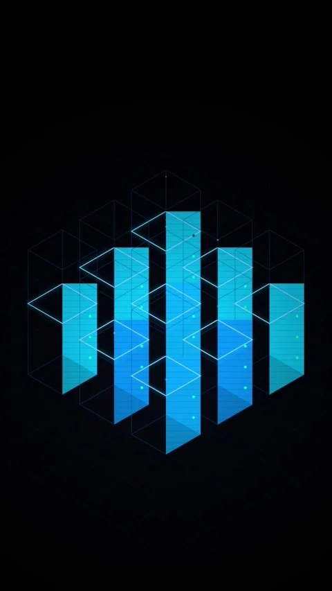 Abstract Digital Network Grid with Glowing Blue Cubes Stock Footage 346203102