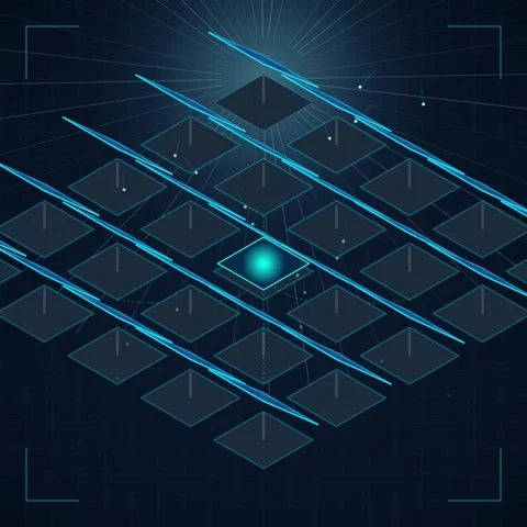 Abstract Digital Network Grid with Glowing Center and Blue Lines, Futuristi.. Video stock 346283939