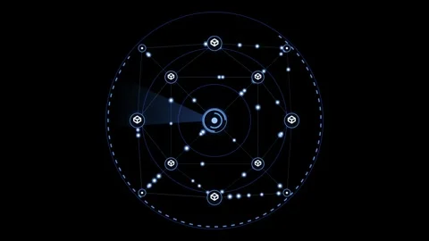 Abstract digital network grid with interconnected nodes and glowing lights .. Video stock 345603658