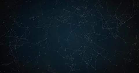 Abstract digital network with interconnected lines and nodes on dark background Stock Photos