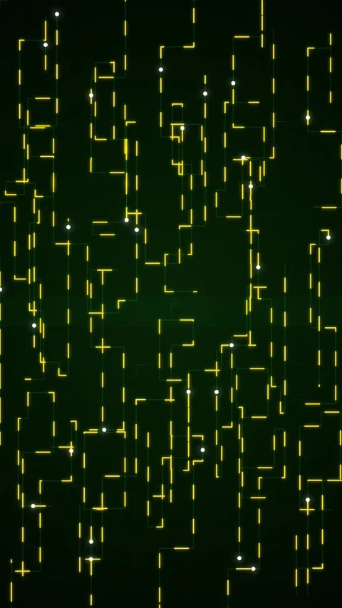 Abstract Digital Network Matrix with Glowing Yellow Lines and Data Nodes Stock Footage 346204772