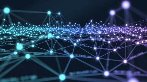 Abstract digital network mesh with glowing data nodes and connections 스톡 동영상 342094464