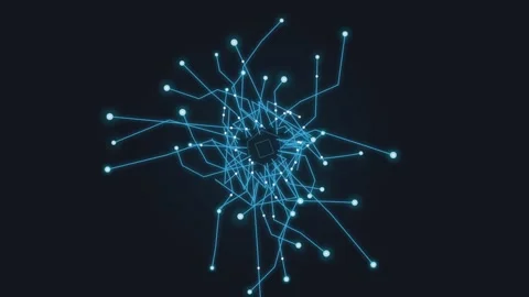 Abstract digital network node connection with glowing blue light lines and .. Stock Footage 340852607