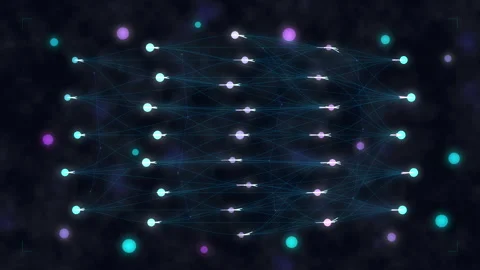 Abstract digital network node connection loop with data transfer 库存影片 347244688