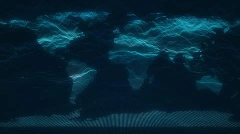 Abstract Digital Network Particle World Map Sea Wave Stream Technology Dot Ba Stock Illustration