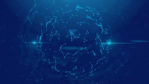 Abstract Digital Network Sphere on Deep Blue Background with Lights Stock Footage 341780591