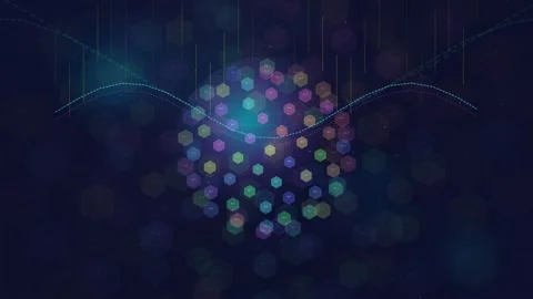 Abstract Digital Network Sphere with Floating Data Points and Glowing Stockbeeldmateriaal 340402031