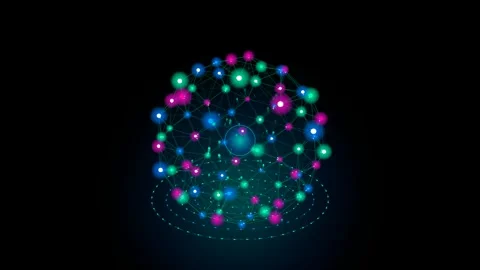 Abstract digital network sphere with pulsing nodes and data connectivity Video stock 345181345