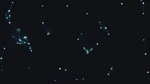 Abstract digital network structure with connected particles moving in dark .. Stock Footage 340971144