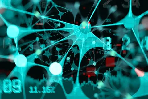 Abstract digital network structure with financial data flows, neural connec.. 写真素材