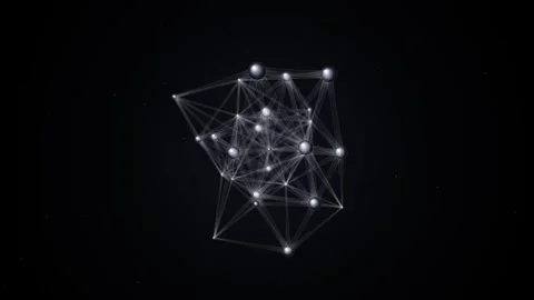 Abstract digital network structure with floating connected nodes in dark sp.. Vidéo 344835408